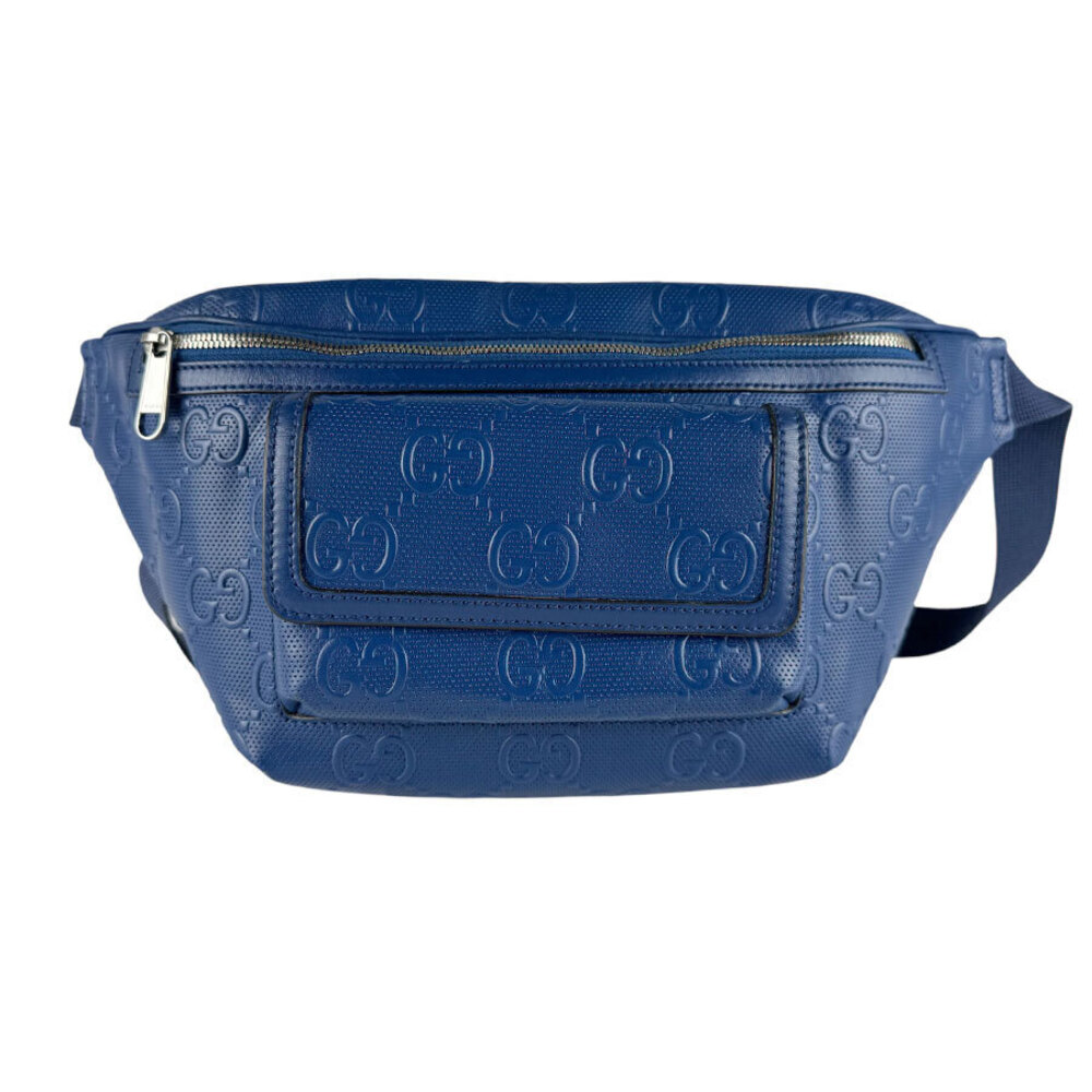 Gucci Body Bag Waist GG Embossed Leather Waist Bag Blue